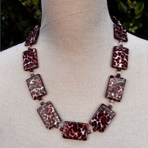 Leopard Print Rectangular shell Bead Necklace - brown